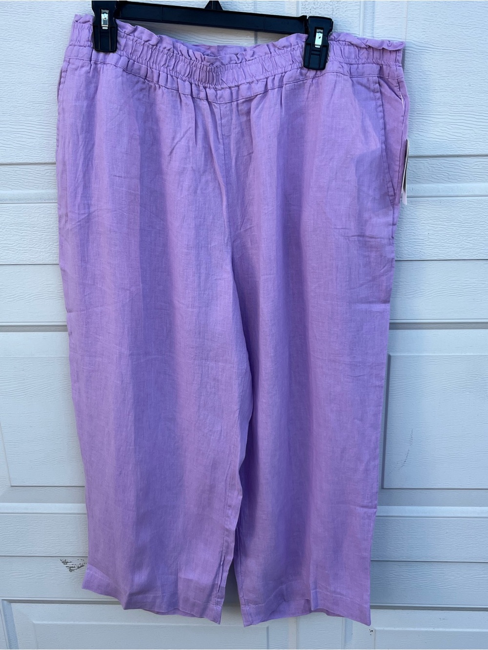 Women's Charter Club 100% Linen Lavender Elastic-Waist Bermuda Shorts XL